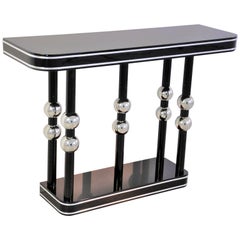 Black Art Deco Console with Chrome Balls