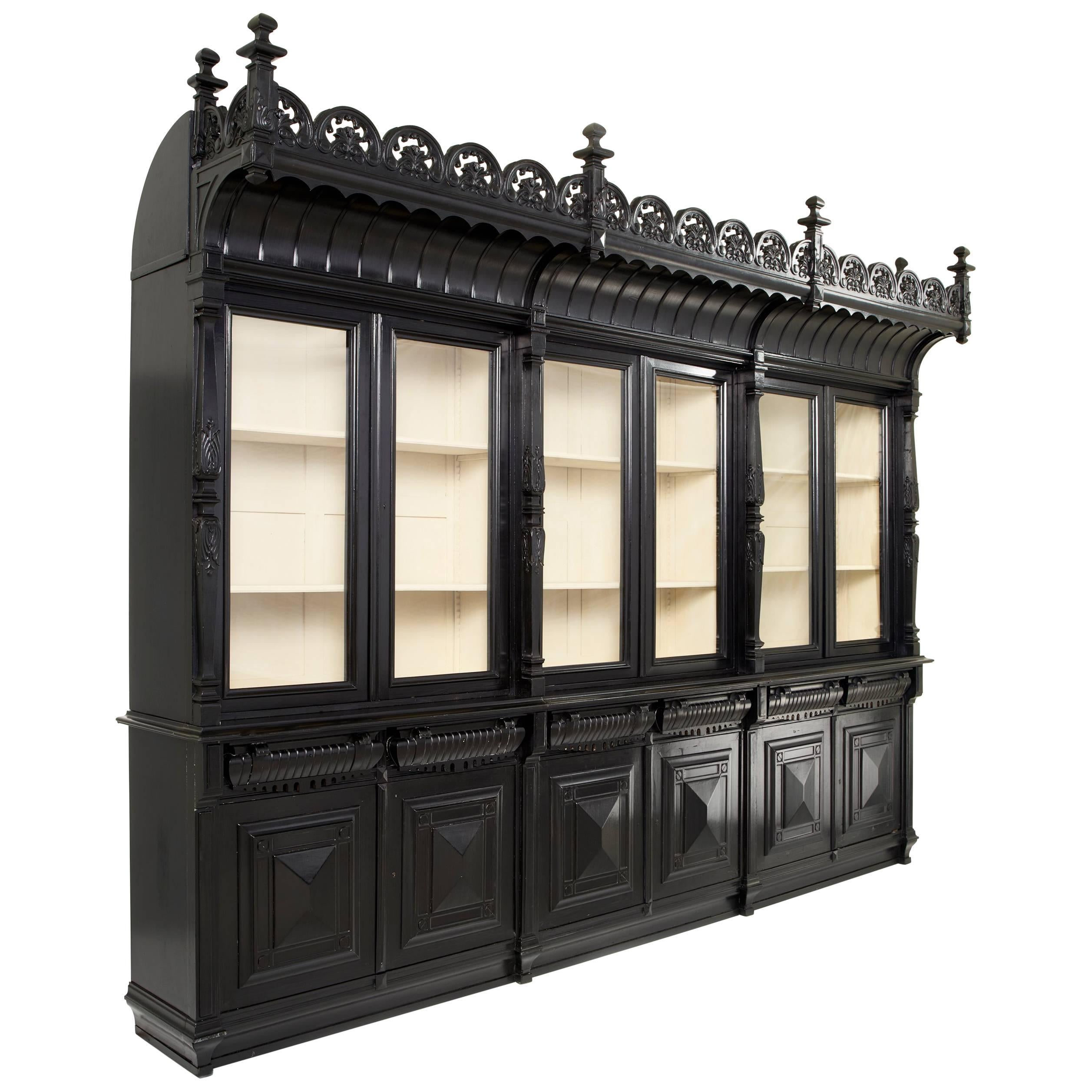 Large Napoleon III Black Bookcase or Cabinet