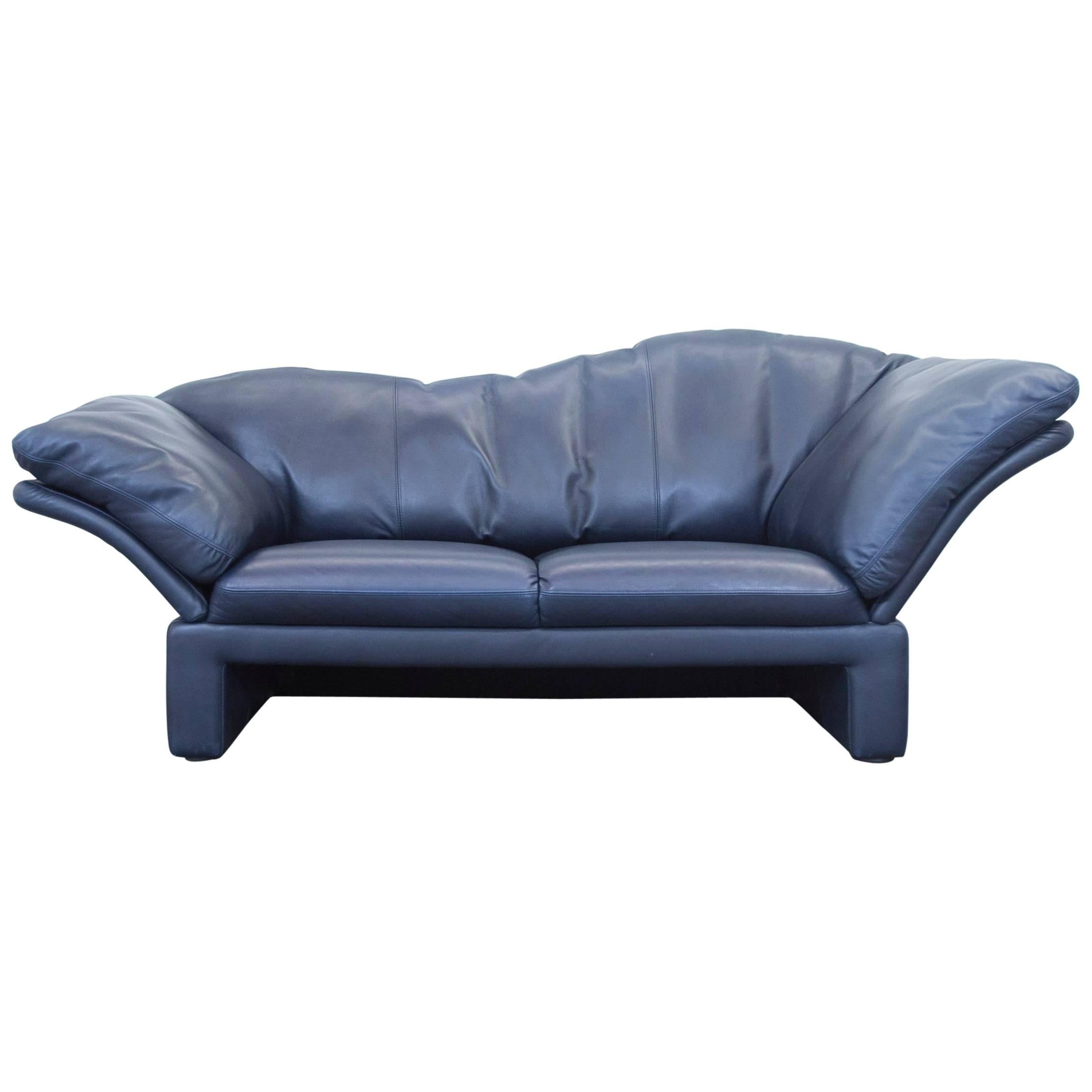 Brühl & Sippold Designer Leather Sofa Blue Three-Seat Function Couch Modern