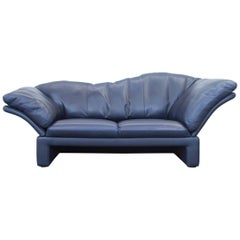 Brühl & Sippold Designer Leather Sofa Blue Three-Seat Function Couch Modern