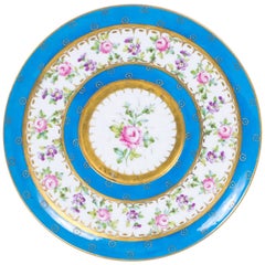 Assiette Céleste Bleu en porcelaine de Sèvres ancienne:: vers 1880