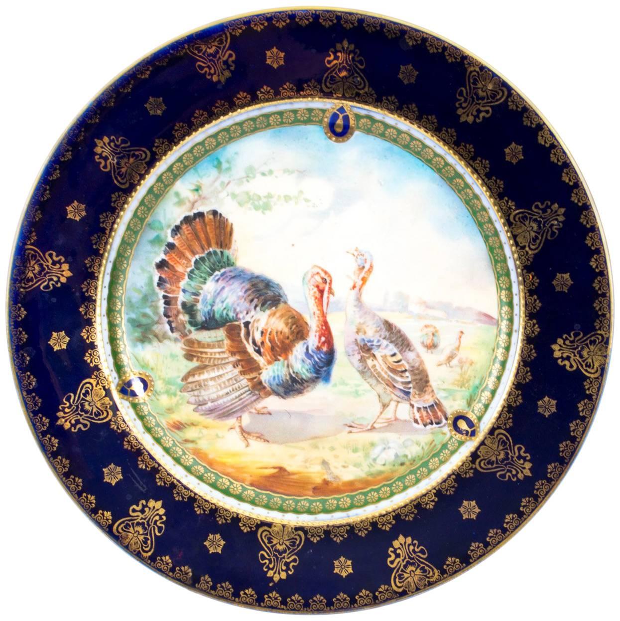 Early 20th Century Vienna Porcelain Cabinet Plate Turkeys