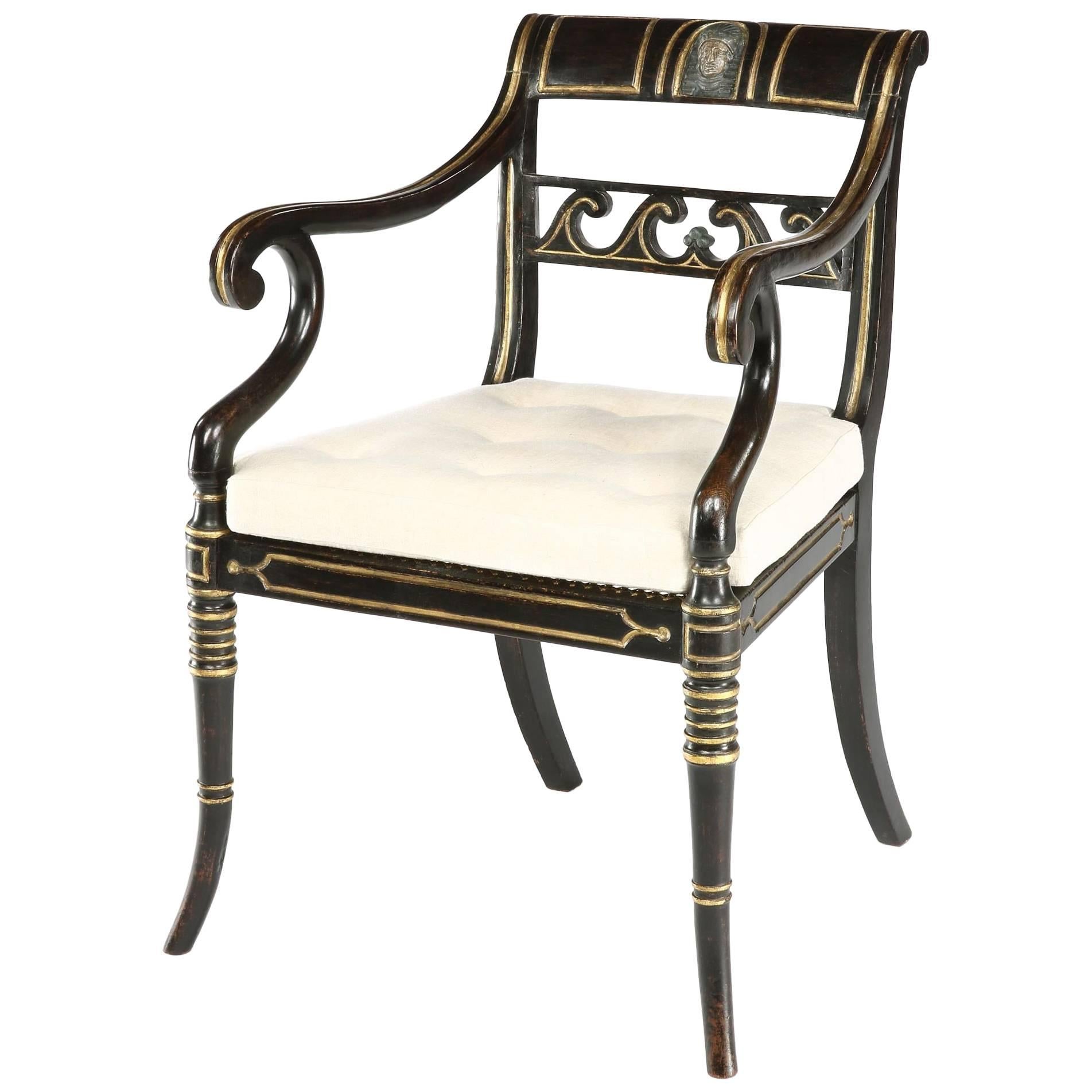 Ebonised Regency Elbow Chair For Sale