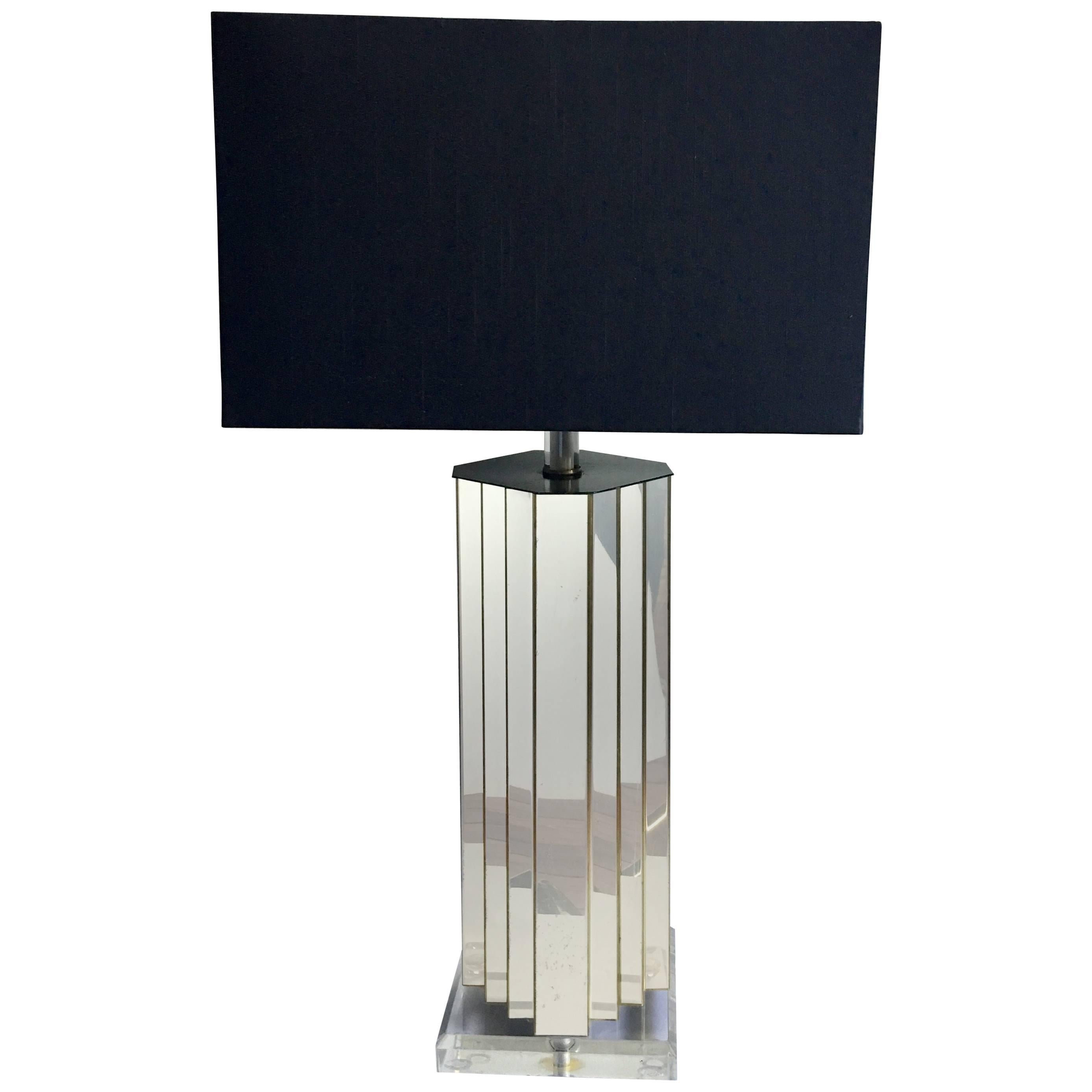 Skyscraper Brass and Lucite Table Lamp For Sale