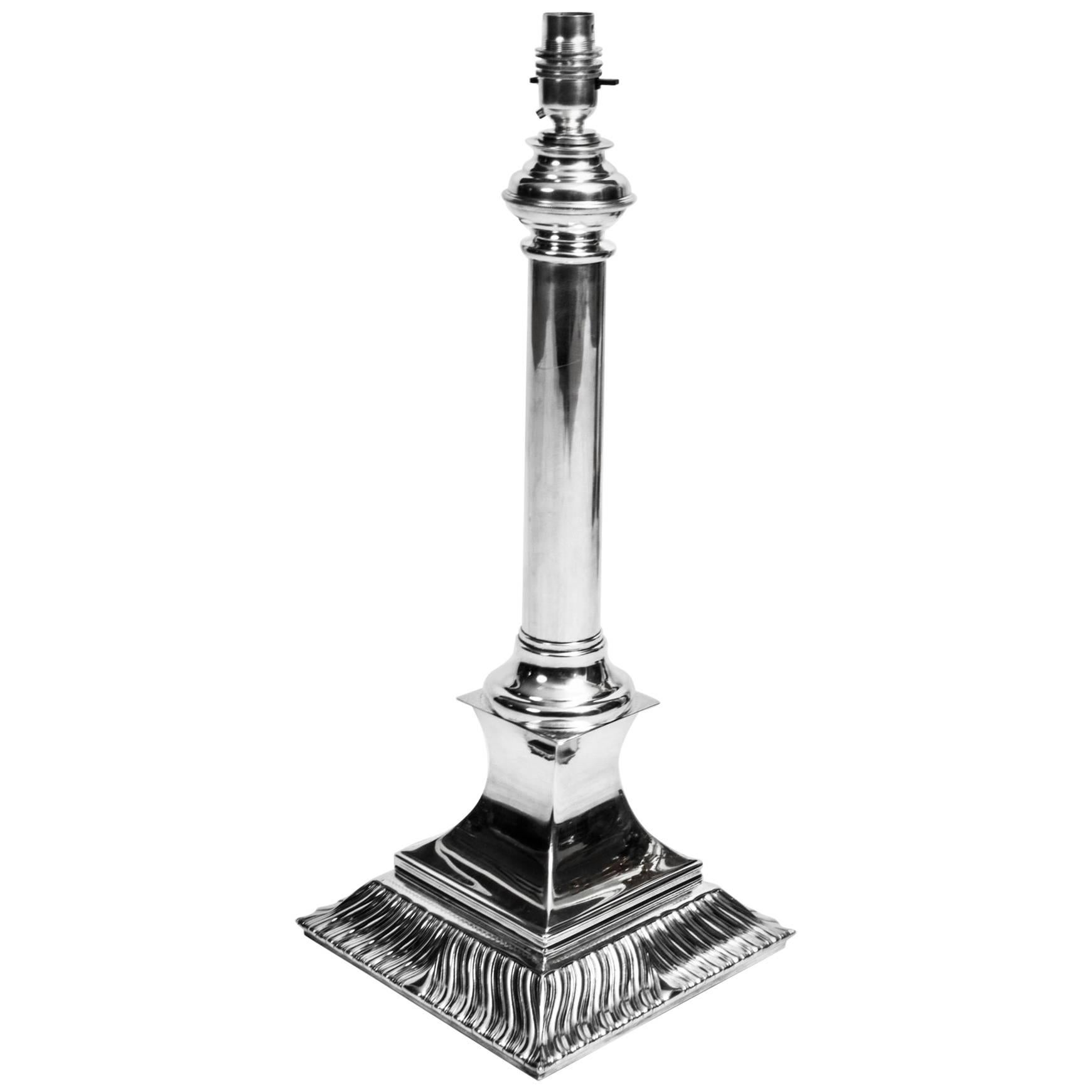19th Century Victorian Silver Plated Column Lamp