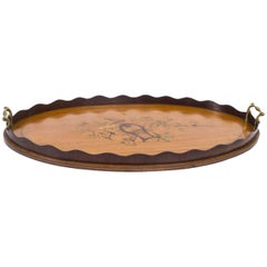 Antique Early 20th Century Edwardian Oval Satinwood Marquetry Tray