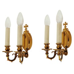 Paar französische Belle Epoche-/Art déco-Wandleuchter mit Adlerapplikationen aus Messing, 1930er Jahre