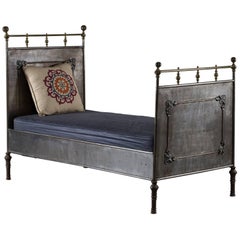 Antique French Napoleon III Period Iron and Brass Campaign Bed, circa 1870