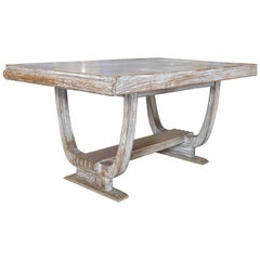 Cerused Art Deco Dining Room Table by Gaston Poisson, French, 1940s