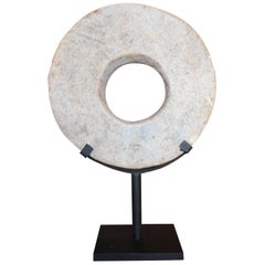 Patinated Vintage Limestone Disc on Mount