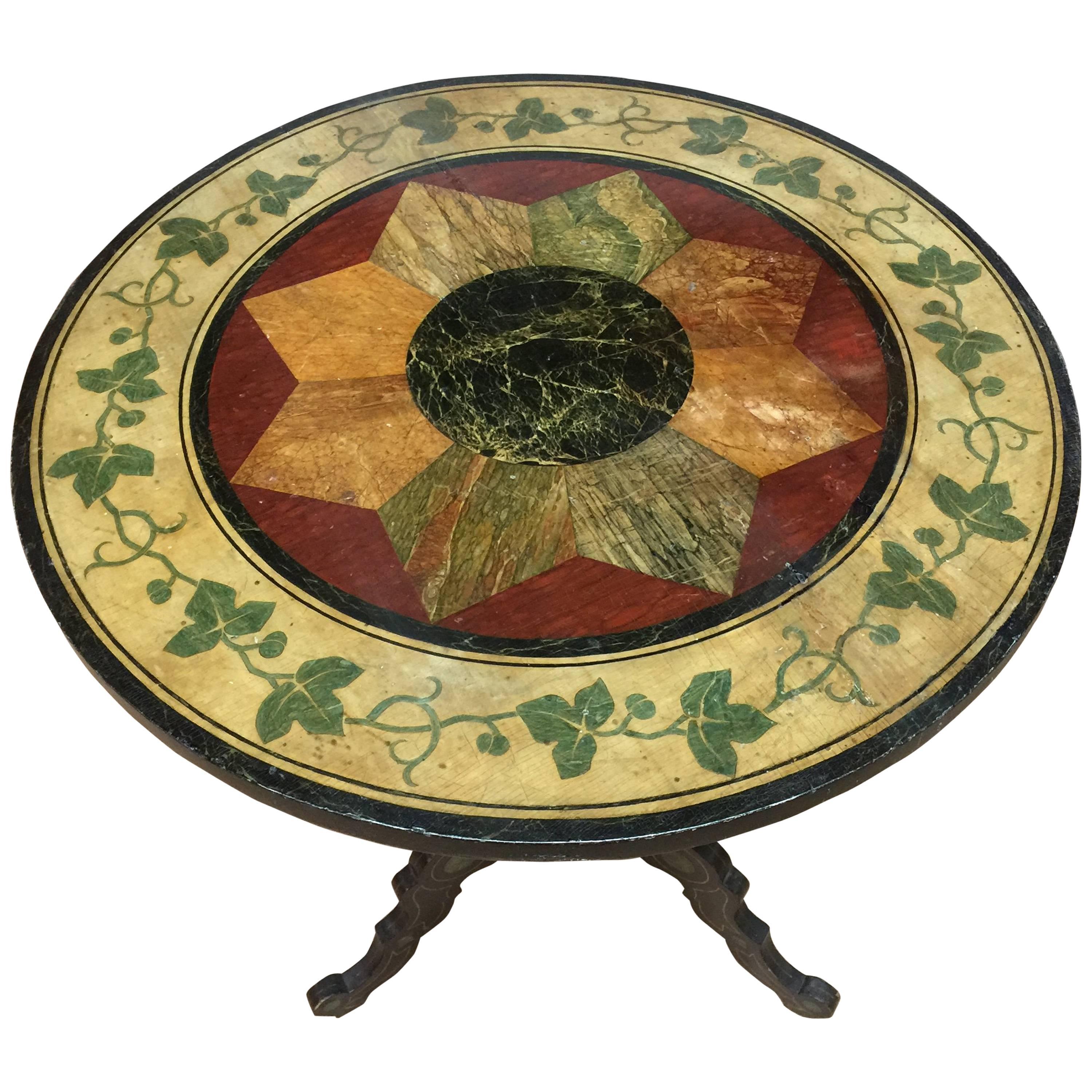 Napoleon III Painted Round Tilt-Top Table, Late 19th Century For Sale