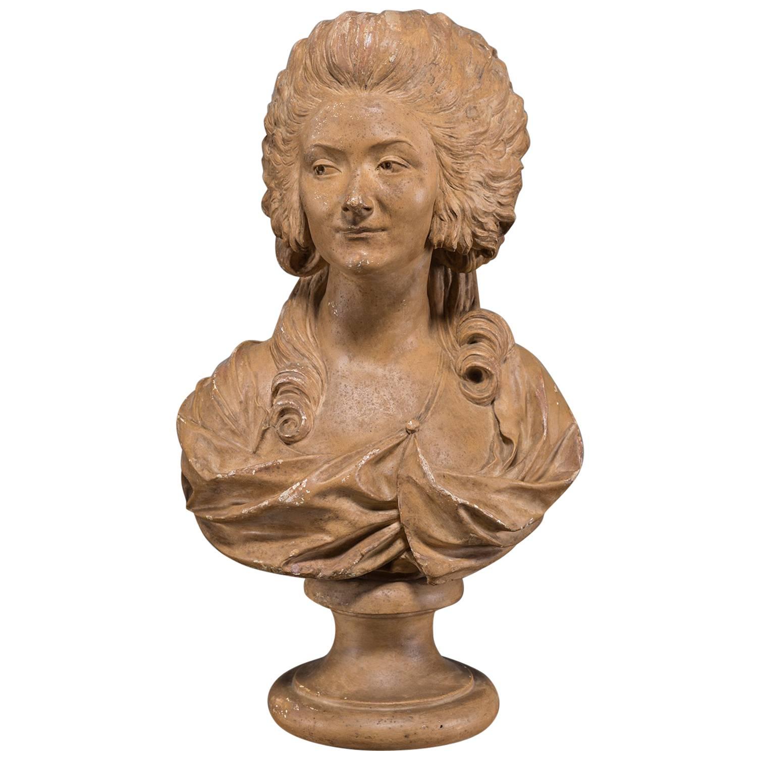 Antique French Terracotta Plaster Bust of Marie Antoinette, circa 1875