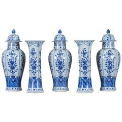 Antique Five-Piece Garniture Set Chinese Blue and White Porcelain, circa 1880