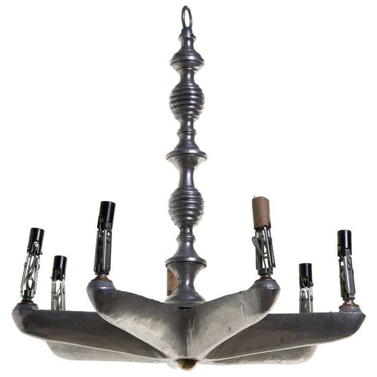 Deco Pewter Chandelier For Sale at 1stDibs