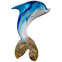 Modern Murano Blown Glass Dolphin Shrinking Italian Sculpture
