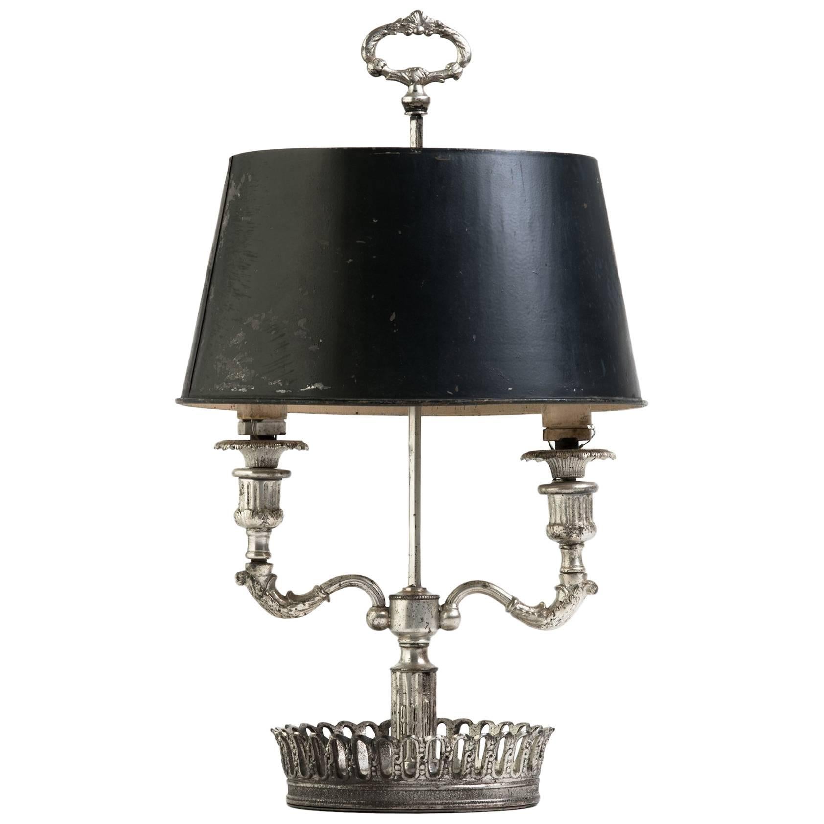Turn of the Century French Silver Plate Bouillotte Lamp