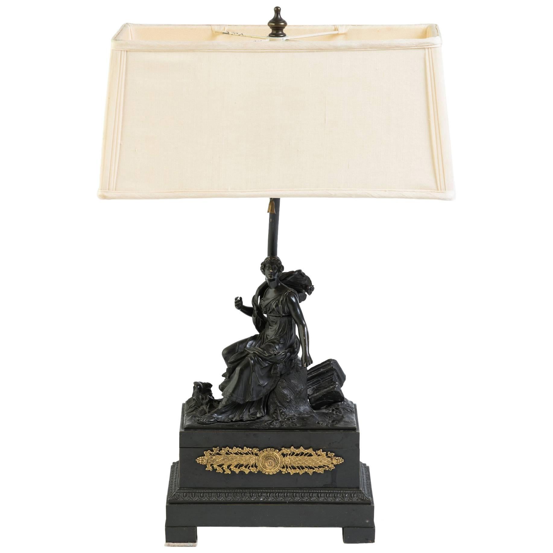 19th Century, French Classical Bronze Lamp