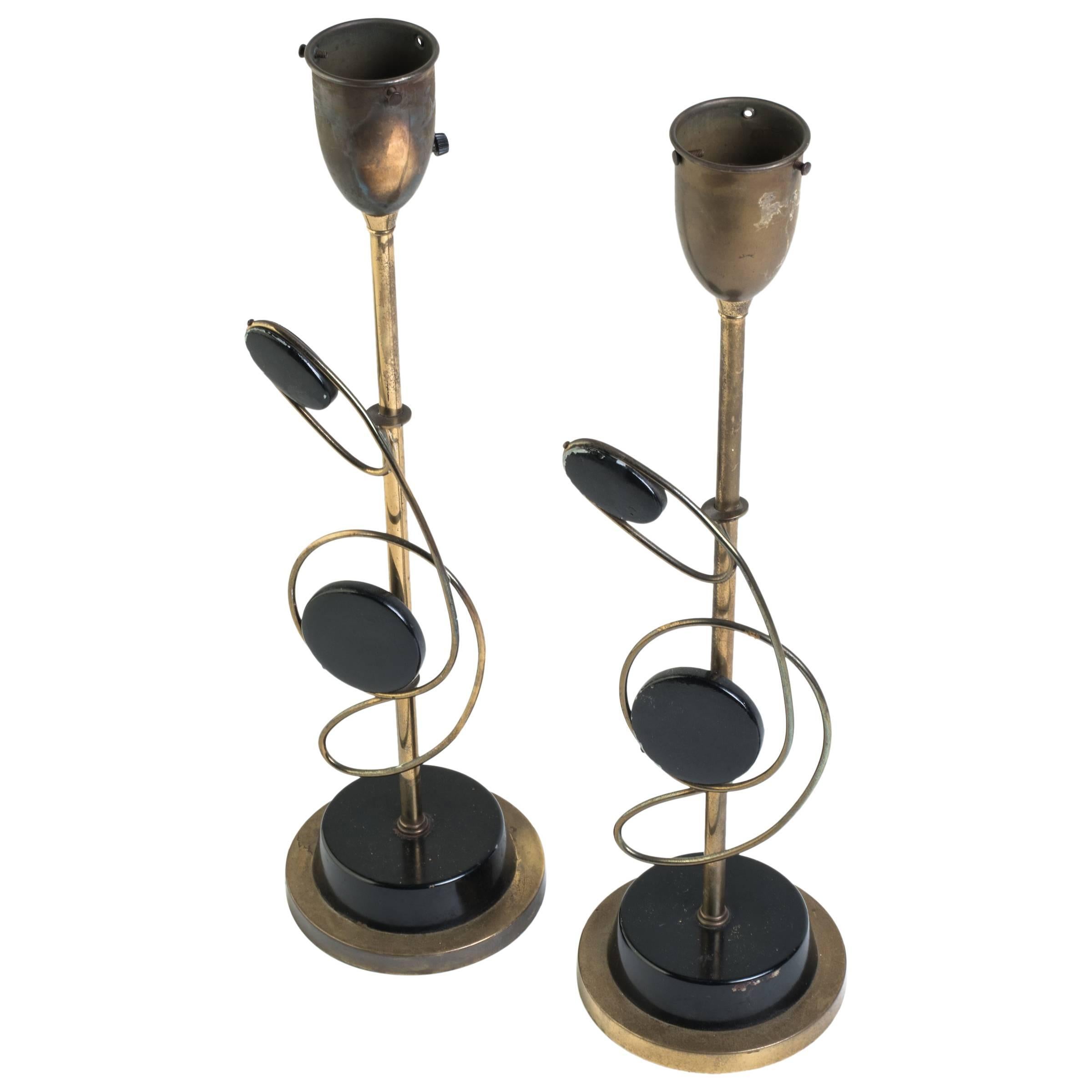 Pair of 1950s Atomic Brass or Metal Lamps For Sale