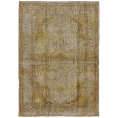 Tapis turc Sivas en soie dans les tons ivoire, Brown et jaune