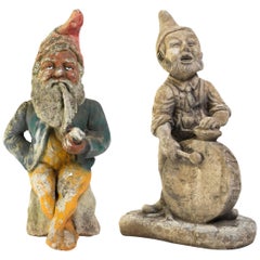 Two Vintage Concrete Gnomes