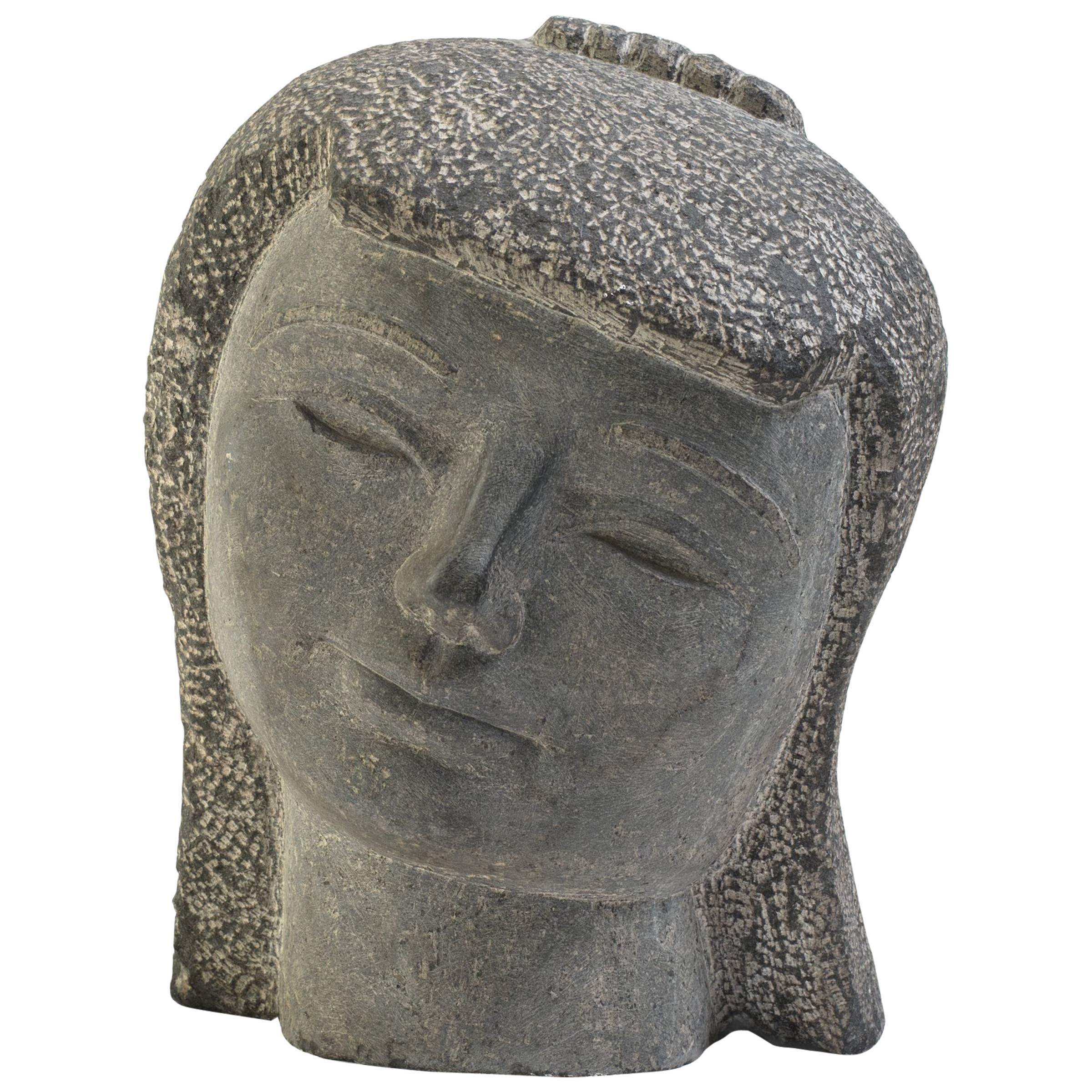 Carved Stone Kwan Yin Head