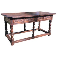 Antique 17th Century Spanish Refectory Table or Farm Table with Drawers