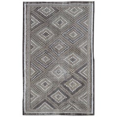 Vintage Turkish Kilim Rug with All-Over Diamond Pattern in Charcoal, Gray, White