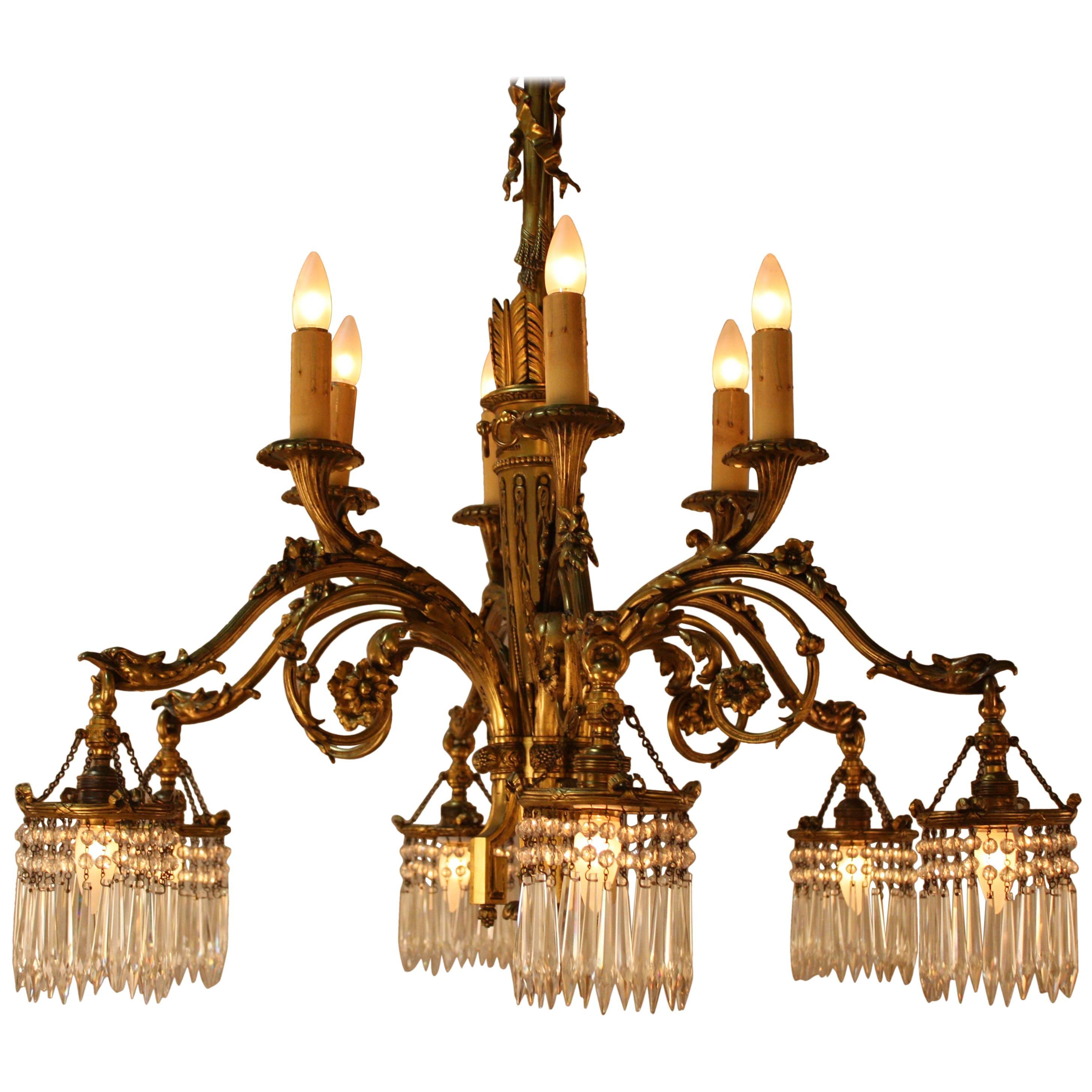 French Empire Style Bronze and Crystal Chandelier