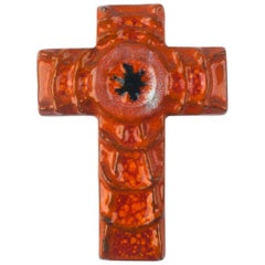 Wall Cross in Ceramic, Orange, Black, Handmade in Belgium, 1970s 12
