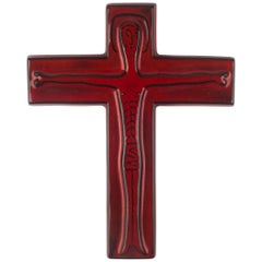 Wall Cross in Ceramic, Red, Black, Handmade in Belgium, 1960s 9