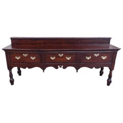 English Oak Three-Drawer Floral Inlaid Scalloped Console, Circa 1770