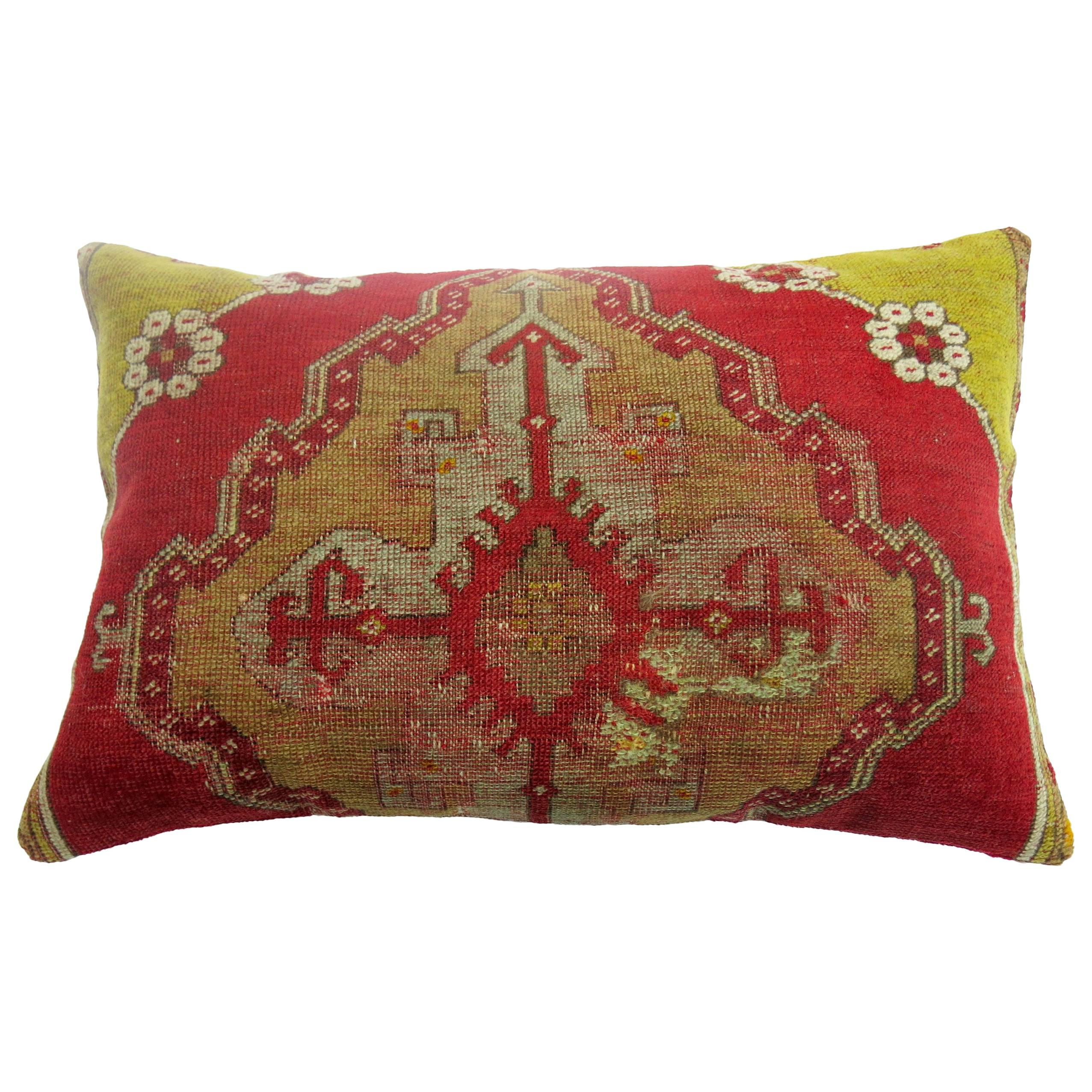 Large Floor Size Red Turkish Rug Pillow For Sale