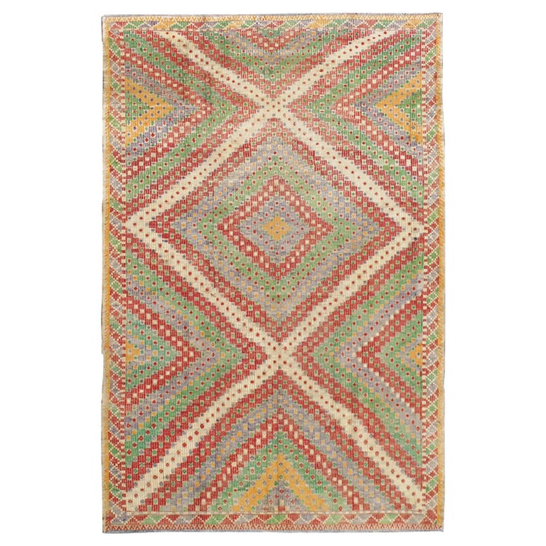 Colorful Turkish Kilim Rug with AllOver Diamond Design in Field and