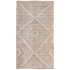 Turkish Kilim Rug with Taupe and Gray Striped Background and Tribal Diamonds
