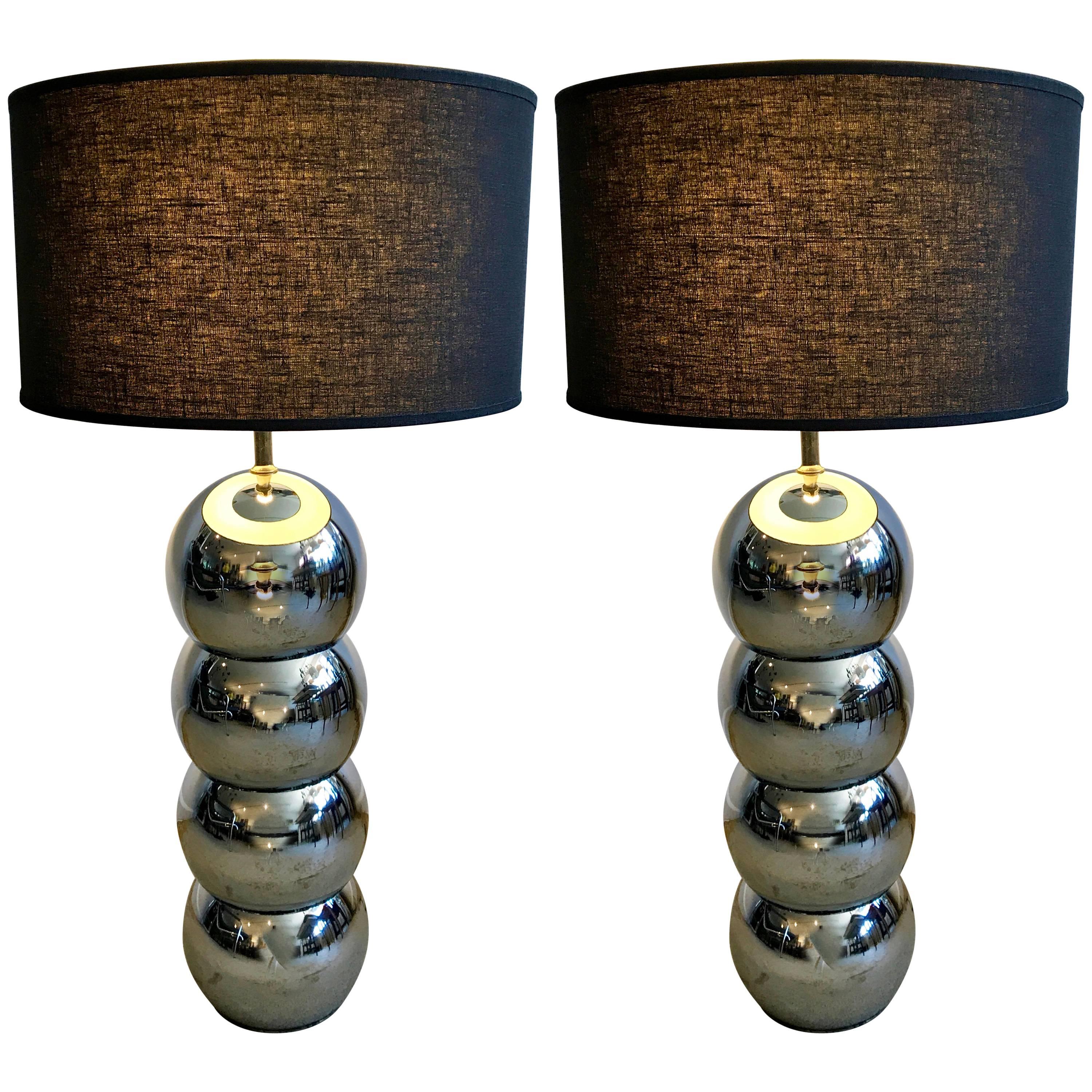 Pair of Chrome Stacked Ball Table Lamps by George Kovacs, 1970s