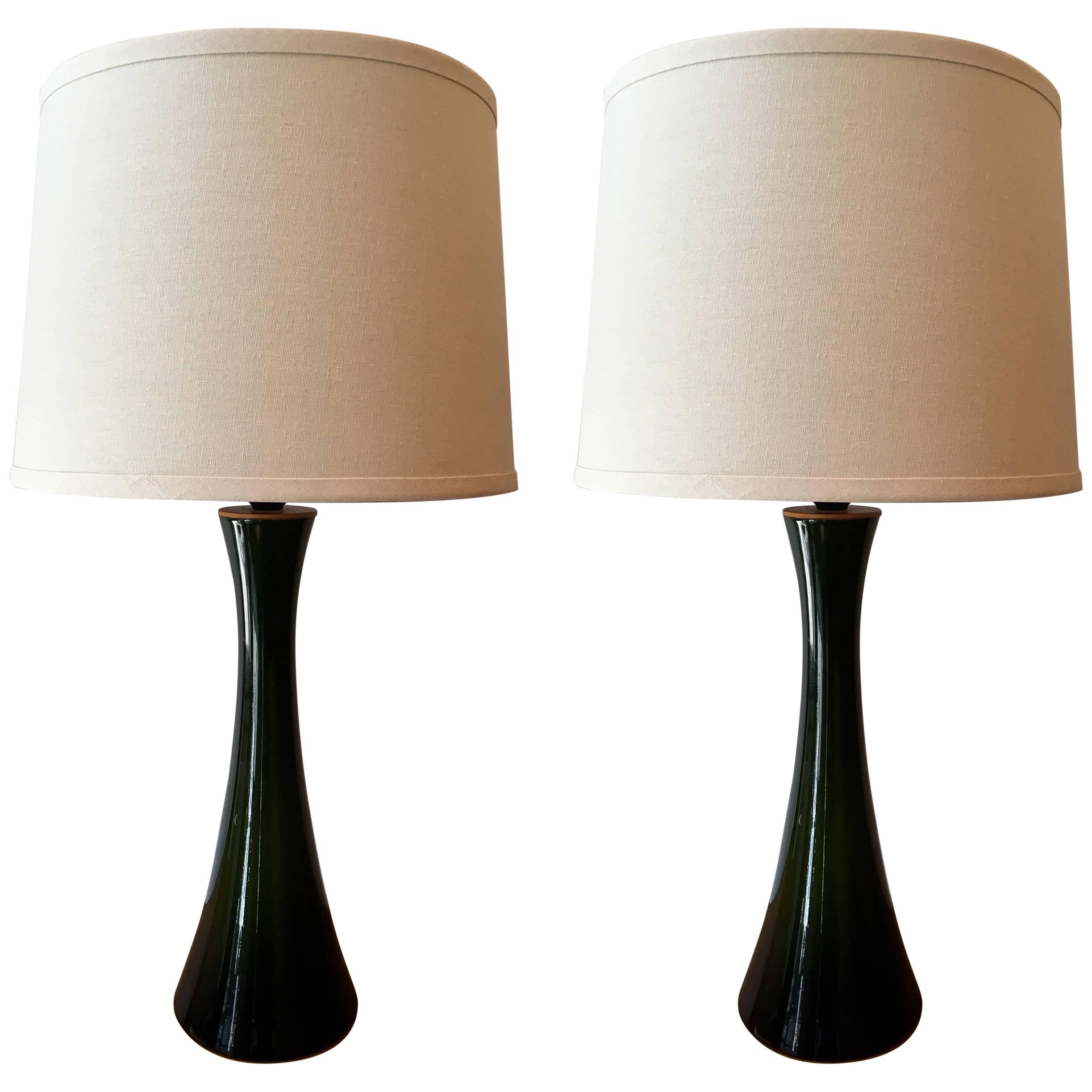 Pair of Green Glass Swedish Berndt Nordstedt Bergbom, 1960s Table Lamps