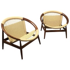 Danish Modern Jute Cord "Ringstol" Lounge Chairs by Illum Wikkelsø