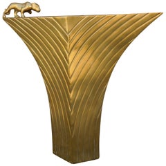 Large 1980s Modern Dolbi Cashier Brass Panther Art Deco Vase