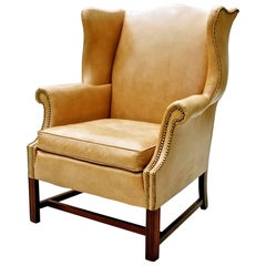 Wingback Chair in Leather and Nailhead Trim