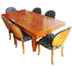 Art Deco French Oak Dining Suite Table and Chairs Seat Ten