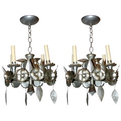 Vintage Pair of Silver Tin Chandeliers, Sold Individually.