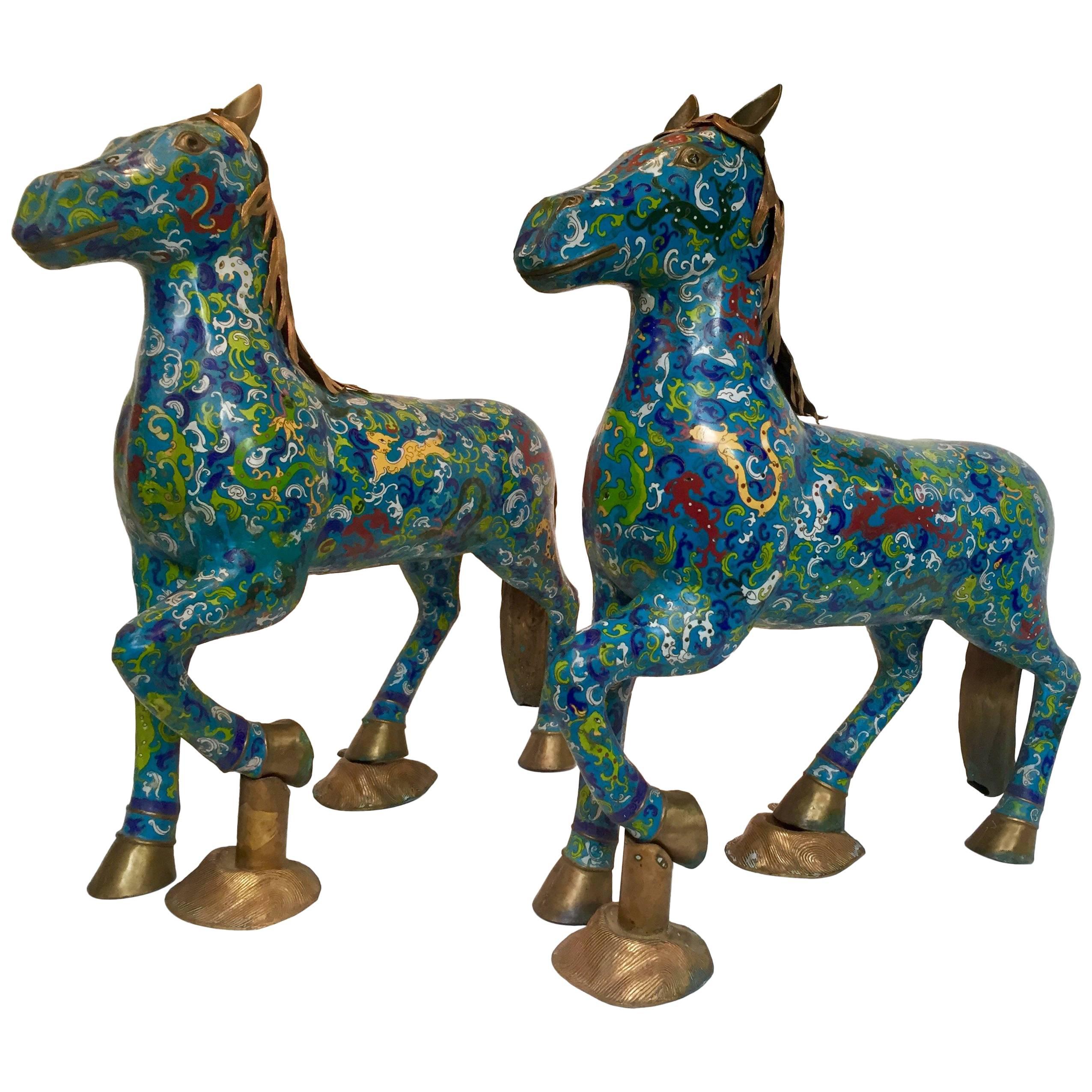 Pair of Chinese Cloisonne Horses, 20th Century For Sale