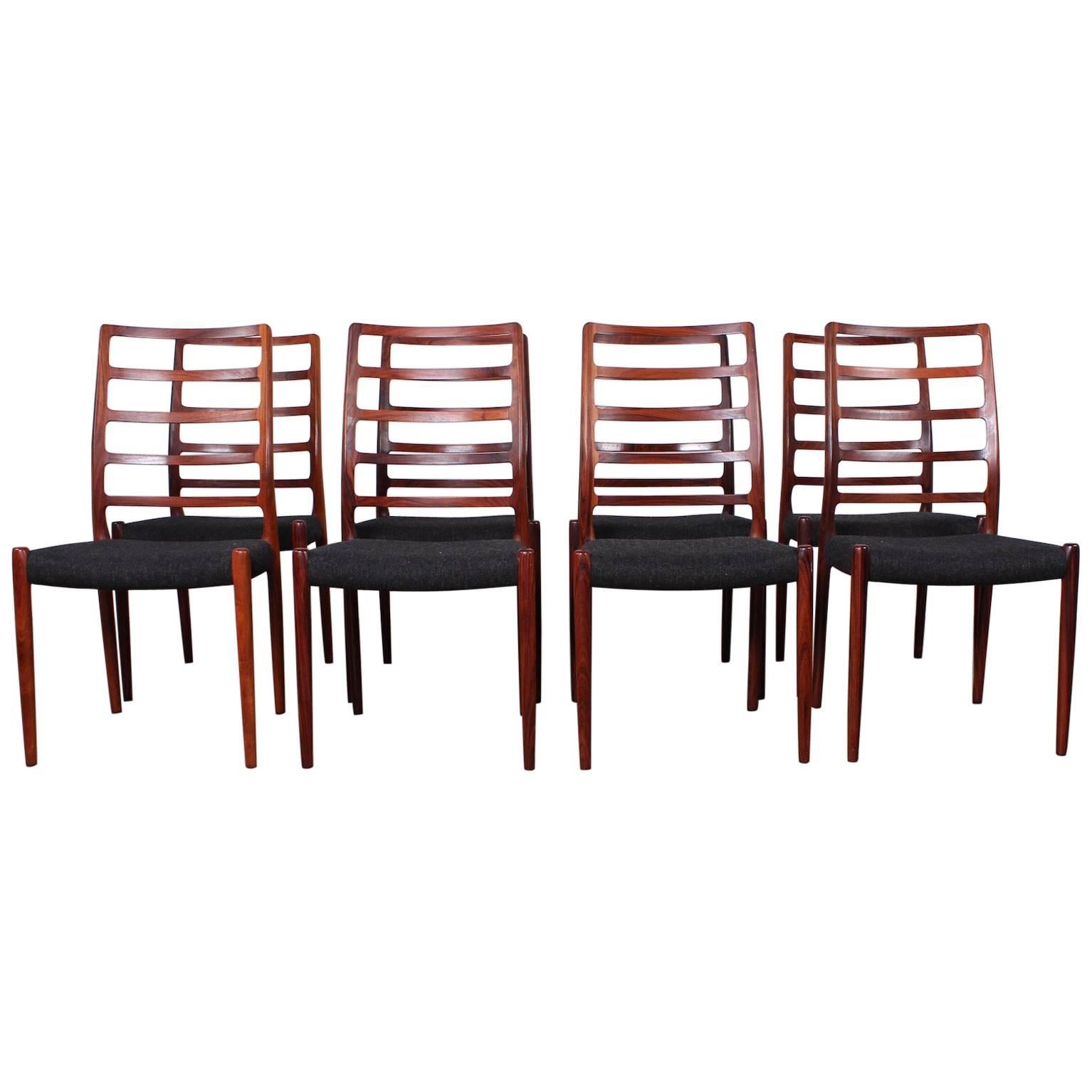 Set of Eight Rosewood Model 82 Dining Chairs by Niels Møller