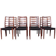 Set of Eight Rosewood Model 82 Dining Chairs by Niels Møller