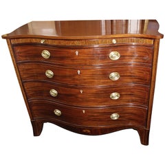 Antique Georgian Serpentine Shaped Inlaid Mahogany Chest of Drawers