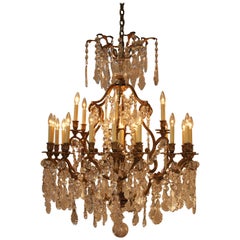French Bronze and Crystal Thirty-Light Chandelier