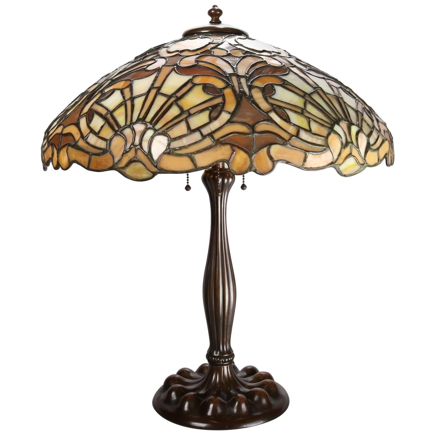 Antique Duffner & Kimberly Co. Art Nouveau Mosiac Glass Lamp, Shell Motif