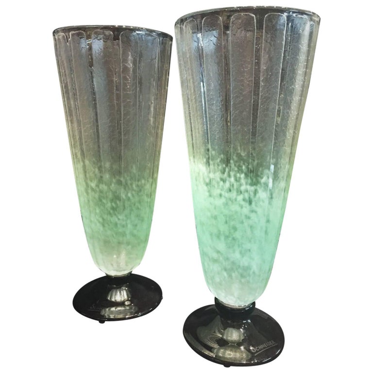 Pair of Schneider French Art Deco Art Glass Vases, circa 1925 at