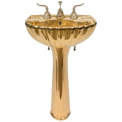 Retro Gold Porcelain Pedestal Sink