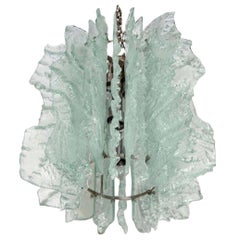 Mid Century Modern Large Ice Glass Chandelier with Relief Design